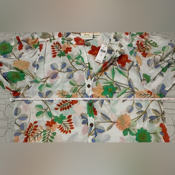 NWT Maeve Kalapana Blouse 12 Floral Balloon Cream Short Sleeves Button Down - Picture 13 of 14